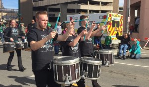 The Mid-York Musketeers are off to a great start in the 2016 parade season.  The drum line and  color guard successfully competed in the 34th Annual Syracuse St. Patrick’s Day Parade on  Saturday, March 12, 2016.