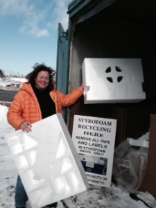 Nell Ziegler of Peterboro brings a load of Styrofoam for recycling.
