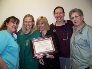Cindy Marshall, NP, Stacy Gever-Corbin, Jamie Matuszczak, Dr. Jennifer Meyers and Adah Vaughn, RN Madison County Health Department.