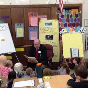 Mike Drahos participates in Read Across America in 2015 at Edward R. Andrews Elementary in Morrisville.