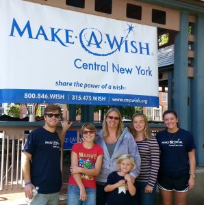 Colgate University’s Wishmakers on Campus Club have raised nearly $24,000 for Make-A-Wish Central New York since initiating their Walk/Run for Wishes in 2014. Pictured at the fall 2015 event are, from left to right, former Club President Matt Miller, Madison County Wish Kid Camdyn Cross, Lindsey Cross, Lyla Cross, Madeline Cross, and former club co-chair Caroline Davidson.