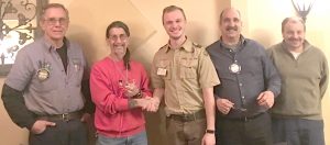Pictured from left are former Boy Scout members and Rotarians Frank Green, Rocco Lamanna, District Executive, RJ Wiechecki, Sargent of Arms, Tony Vennera and Rotarian Fred Northrup.