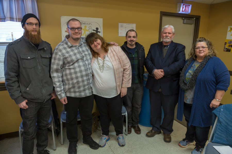 Pictured from left are Carl Grogan – Employment Specialist at The Arc of Madison Cortland, Michael Allcorn – Dr. Martin Luther King Jr. award winner and member of the Madison County Motivators, Tish Allcorn – Michael’s wife and member of MCM, Mike Siekluck – Self-Advocates of Central New York Regional Organizer, Dan Flannigan – SANYS Regional Coordinator, and Robin Collins – Training Specialist at The Arc of Madison Cortland and advisor of MCM.