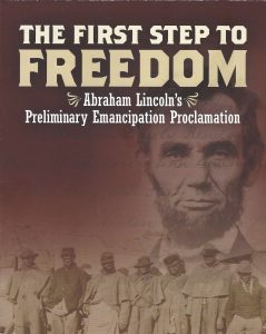 Pamphlet for exhibition designed by New York State Museum explaining that (I)n 1864, Lincoln donated the Preliminary Emancipation Proclamation to the U.S. Sanitary Commission, which raffled it off at the Albany Relief Bazaar to help raise money for the Union war effort. Abolitionist Gerrit Smith won the raffle after buying 1,000 tickets at $1 apiece. Smith then sold the document to the New York State Legislature, with funds going to the Sanitary Commission. The legislature, in turn, deposited the document in the New York State Library, where it remains today (nysm.nysed.gov/ep).